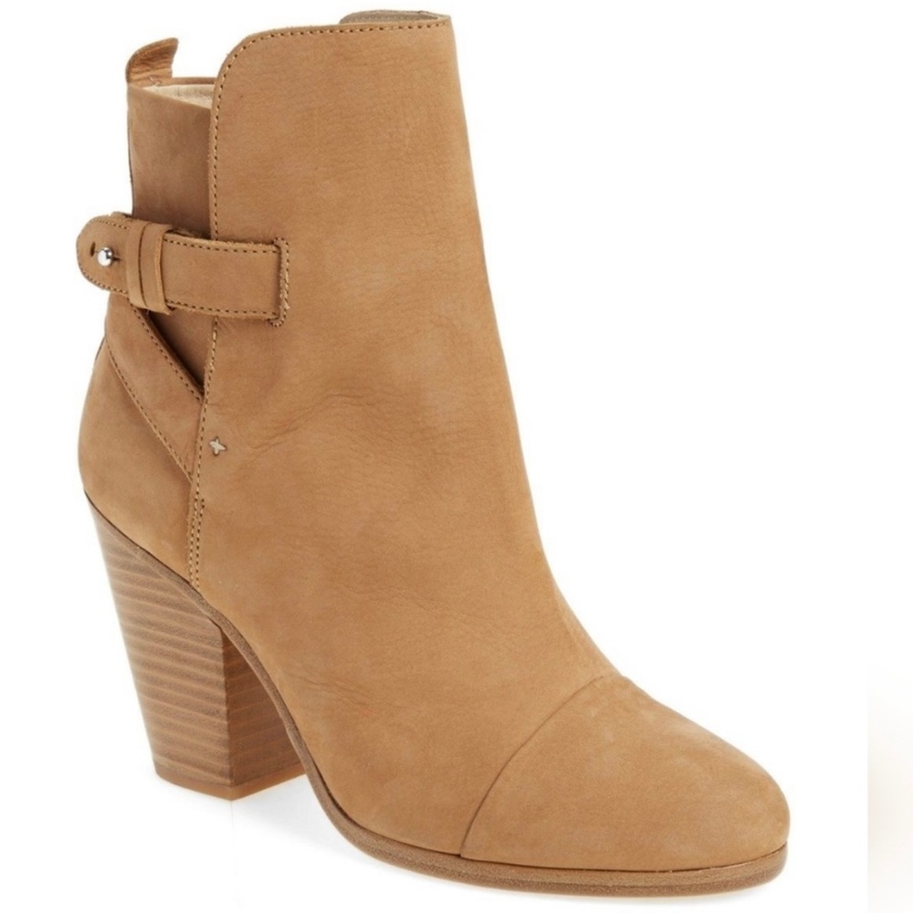 RAG & BONE- Kinsey Camel Nubuck Suede Block Heel Ankle
Boots Booties